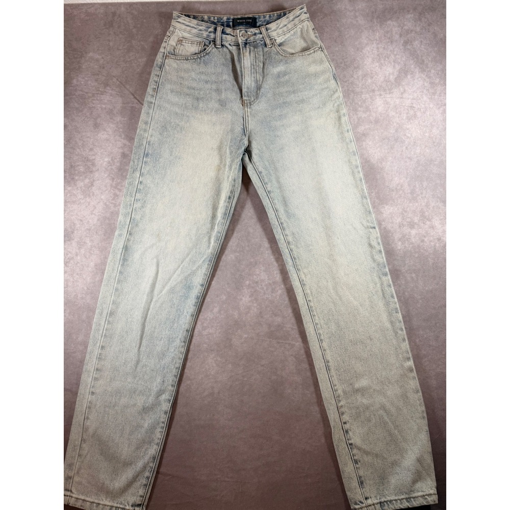 White Fox Boutique High Waisted Straight Leg Jeans Light Wash Blue Size S